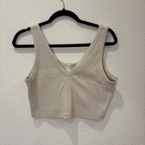 Wild Fable Ribbed Crop Tank Top Beige Neutral Sleeveless Womens XL